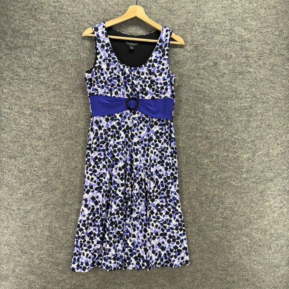 Perceptions Dress Women M Medium Blue Geometric Shift Midi Sleeveless Casual